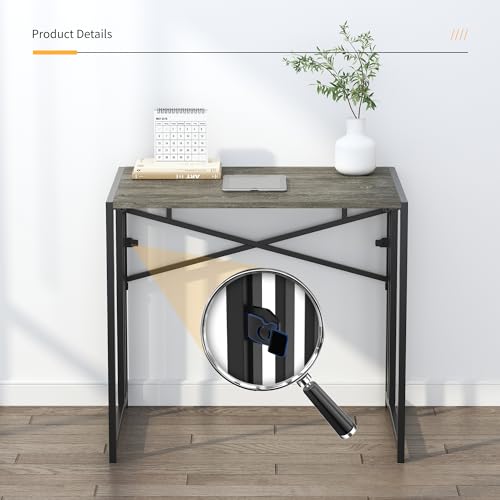 Lutown-Teen 32 inch Small Folding Desk, Black Oak - color: Black Oak, size: 32 Inch