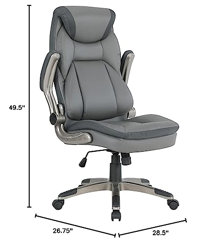 Office Star ECH Series Executive Bonded Leather Office Chair with Lumbar Support and Padded Height Adjustable Arms, Charcoal with Titanium Coated Nylon Base - color: Charcoal With Titanium Coated Nylon Base