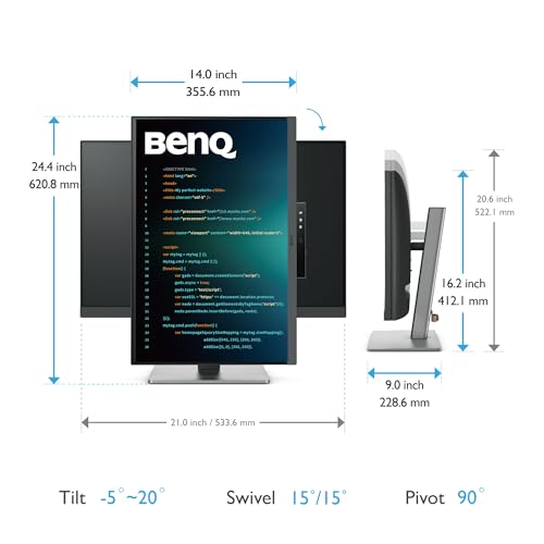 BenQ RD240Q 24.1” WQXGA Programming Monitor, 90W USB Type-C, Advanced Coding Modes, Coding HotKey, Ergonomic Design, 16:10 Special Ratio, Circadian Mode, Eye-Care Technology, Eco-Friendly Design | USB-C 90W PD, Advanced Coding Modes, Coding HotKey, Ergono