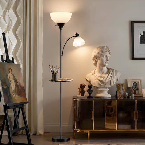 72" Floor Lamp with Table, Adjustable Reading Lights,Torchiere Floor Lamps - color: Glossy Black