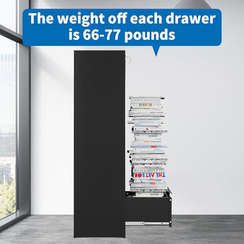 BYNSOE 5 Drawer File Cabinet with Lock Metal Vertical File Cabinet Office Home Vertical File Cabinet for A4 Legal/Letter Size Narrow File Cabinet Locked,Assembly Required - color: Black, size: 64.3"H x 17.71"D x 15"W