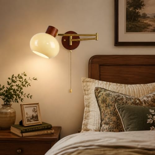 KCO Lighting Modern Brass Glass Globe Swing Arm Pull Chain Wall Sconce - color: 18cm Yellow