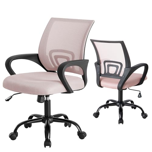 OLIXIS Ergonomic Office Chair 2 Pack, Home Desk Mesh Chairs, Lumbar Support | Height Adjustable, Fixed Armrest, Rocking Mode, 360 Swivel, 2 Pack Home, Pink - color: Pink, size: 2