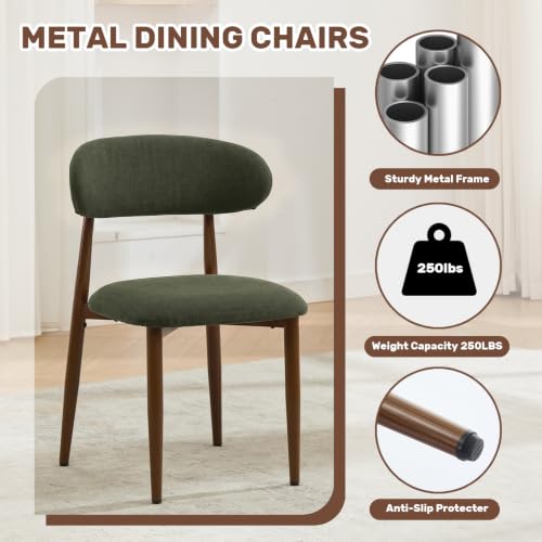 UVV Dining Chairs Set of 2, Metal Kitchen Chairs with Modern Fabric Upholstered for Dining Room, Green - color: Green-walnut-grain, size: Set of 2