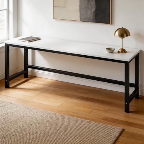 LAKIQ Rectangular Home Office Computer Desk, Manufactured Wood Top Narrow Writing Desk, Small Narrow Computer Table Workstation with Crossbeam, Without Chairs (White-Gray, 78.7" L x 15.7" W x 29" H) - color: White-gray, size: 78.7"L x 15.7"W x 29"H