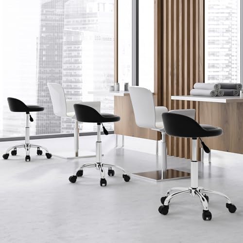 Rolling Stool with Wheels Swivel Salon Stool Adjustable Drafting Tattoo Office Chair for Massage Bar Kitchen Spa Shop with Thick Cushion (Black) - color: Black