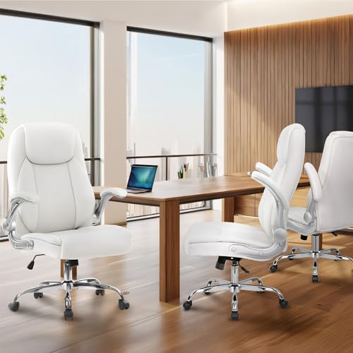 NEO CHAIR Office Desk Chair, High Back PU Leather with Flip-up Arms, White - color: White