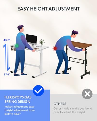 FLEXISPOT H7 Plus Mobile Standing Desk, Pneumatic Adjustable,One-Piece 40" - color: White, size: 40"