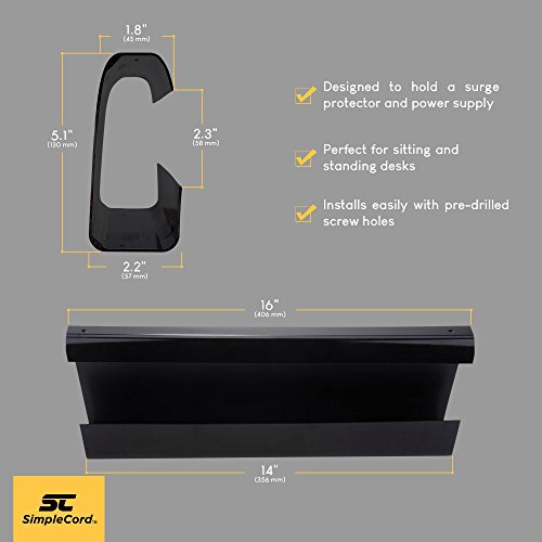 Cable Management Trays - 2-Pack 16-Inch Raceway Channels - Cord Holder Kit for Under Desk, Office, and Kitchen Use by Simple Cord (Black)