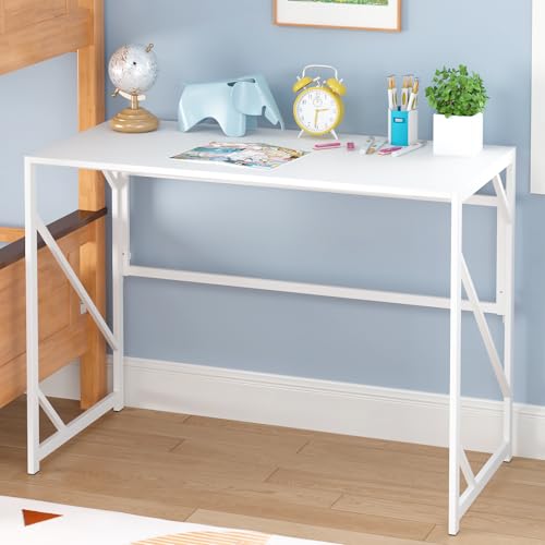 Elephance Folding Desk Writing Computer Desk for Home Office No-Assembly - color: White, size: 39.4 Inch