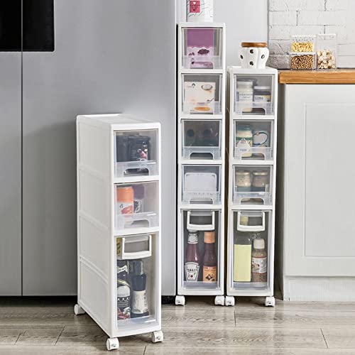 Slim Rolling Storage Cart 6.3in Drawers for Small Spaces Convenient Kitchen & Bathroom Organizer Compact Plastic Cabinet for Fridge Side Narrow Storage Solution for Tight Spaces - size: 5Tier