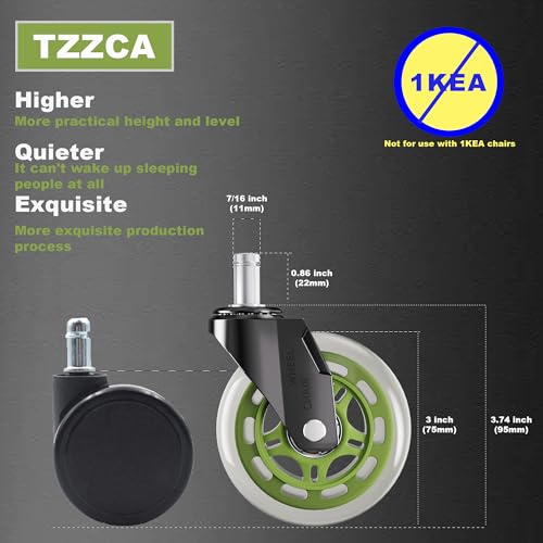 Office Chair Wheels Replacement Rubber Chair Casters Heavy Duty - color: Green