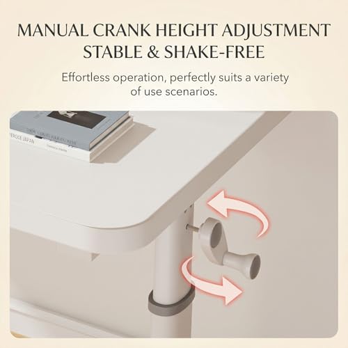Manual Standing Desk with Reinforced Crossbar, Height Adjustable Desk 75-95cm, Stable Crank Adjustable Computer Desk with Carbon Steel I-Shaped Legs for Home Office, Study Room, Laptop, Writing - size: White (31.5 x 23.62 inch)