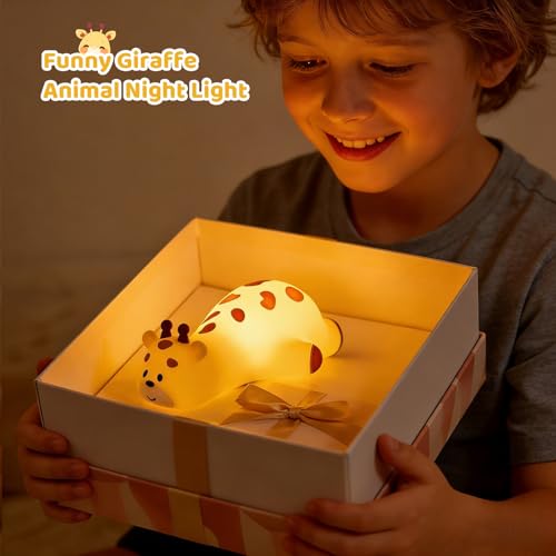 Kawaii Giraffe Lamp Silicone Night Light, Tap Control Squishy Baby Lights for Nursery, 3 Levels Dimmable Rechargeable LED Bedside Lamp with Timer, Giraffe Gifts for Toddler, Bedroom, Toy - color: Giraffe