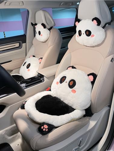 Cartoon Car Seat Cushion Lumbar Support Pillow&Neck Pillow Office Chair SUV (Panda Sets)
