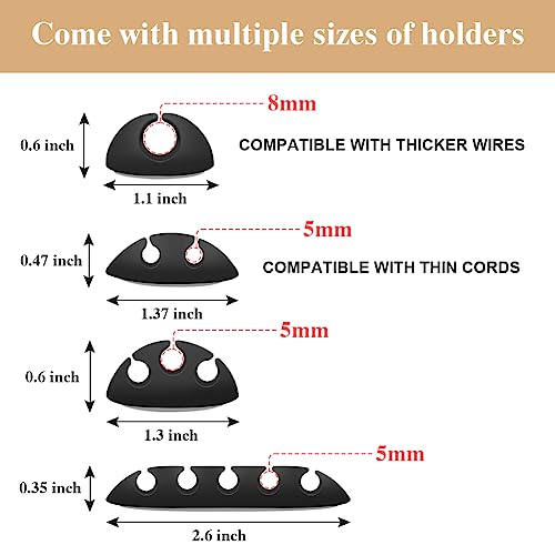 Shintop 16pcs Cord Organizer for Nightstand Phone Charger Cables (Black) | Rubber Cable Clips, Self-Adhesive Cord Management, Desk Wire Holder for USB, Secure Hold, Easy Access, Residue-Free - color: Black, size: Multi-size