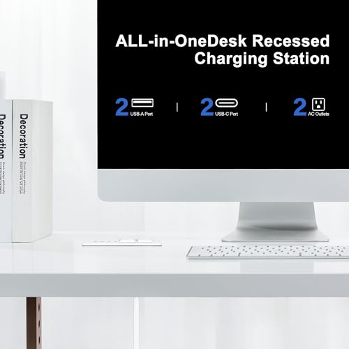 Recessed Power Strip 45W USB C,Furniture Flush Mount,White,6FT | Desk Recessed Outlet,Space-Saver for Furniture Side Table,2 USB-C &2 USB-A Ports,2 AC Outlets,6ft Cord,Ultra Thin Flat Plug - color: White, size: 45W USB-C Ports