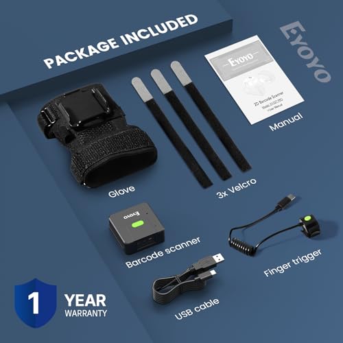 Eyoyo Portable Finger Ring Bluetooth Wearable Glove 1D 2D Barcode Scanner