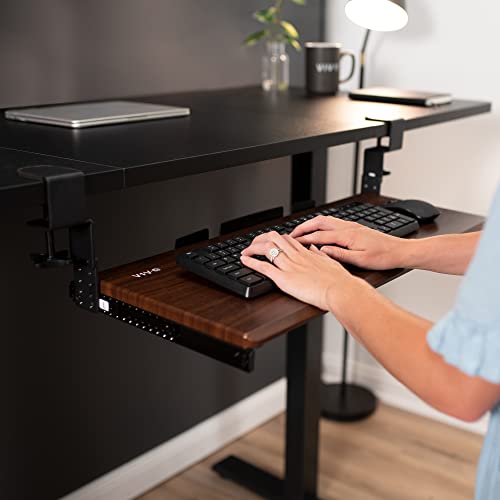 VIVO Dark Walnut Clamp-on 27 x 11 in Adjustable Keyboard Tray, MOUNT-KB05HD - color: Dark Walnut, size: 27" fixed width