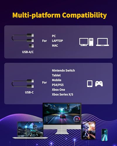 KURO X-Ear 1 Gaming Headset, AI Gesture Control, 7.1 Surround, 3D Live Recording, Transparency Mode, Noise-Canceling Mic, USB-C, LED Modes, Multiplatform Compatible