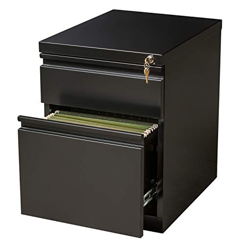20 Inch Deep Metal Mobile Pedestal File 2 Drawer Box-File with Full Width Pull, for Home and Office, Holds Letter Width Hanging Folders, Black - color: Black