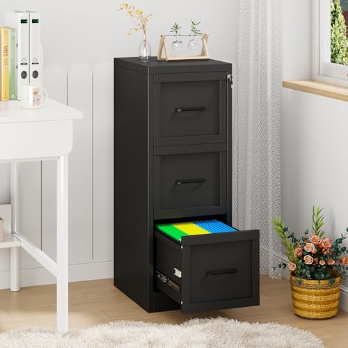 GAIOUS Metal Vertical File Cabinet with Lock, Home Office 3 Drawer Cabinet - color: Black, size: 17.72"D x 14.96"W x 40.5"H