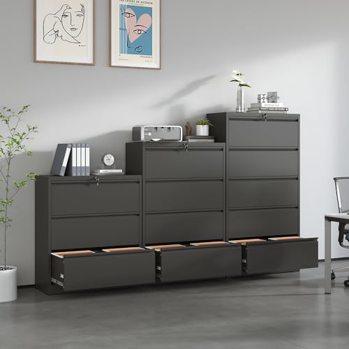 2 Drawer Lateral File Cabinet with Lock,Black Metal Filing Cabinet - color: Black, size: 28.5"H-2 drawers