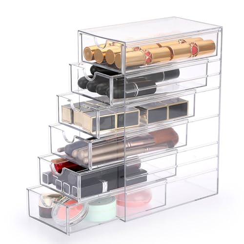 Hipiwe Plastic Drawer Organizer Desktop Storage Box with 6 Pull Out Drawers | Drawers Box for Bathroom, Dresser, Cosmetic Hair Tie Container for Women - size: 6-Drawers, 6.9"Lx4.1"Wx9.8"H