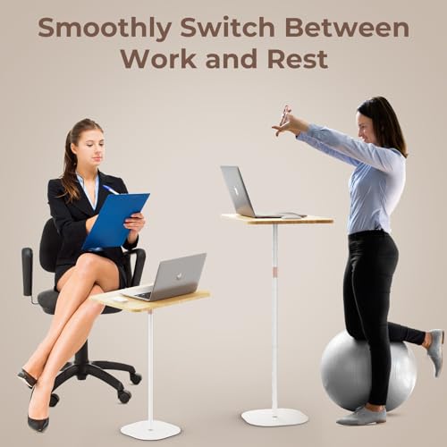 Portable Laptop Floor Stand, Bedside/Sofa Table with Height Adjustable 18''~47'', Stylish Movable Workstation Floor Standing Desk for Office, Meeting Room, Living Room Easy Assembly, White - color: White