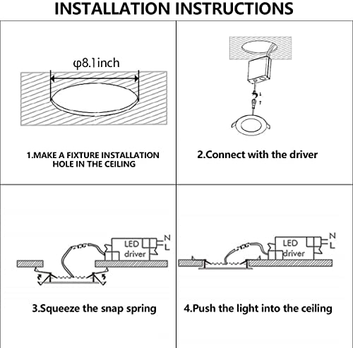 6‑Packs 8 Inch Recessed Light J‑Box, Ultra‑Thin Can‑Killer Canless - color: 6000K ( Clear White)- Non-Dimmable, size: Hole Size 8 inch 6 Pack