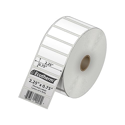 2.25" x .75" Thermal Labels | 6 Rolls | 19890 Labels | fits Zebra, Munbyn, Rollo, Godex, Arkscan, iDPRT, Offnova Thermal Label Printers and More | Blank White Adhesive Stickers by Ecotherm - size: 2.25 x .75 - 19890 Labels