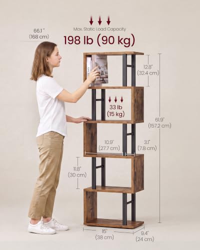VASAGLE 6-Tier Book Shelf, S-Shaped Tall Display Shelf for Living Room - color: Rustic Brown, style: 6-Tier (15"W)