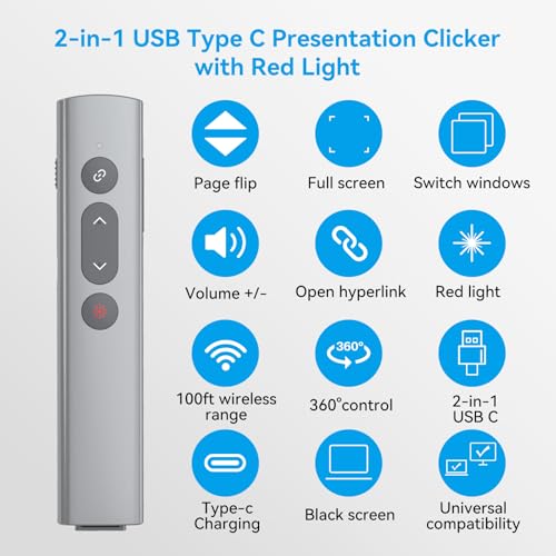 Presentation Clicker for PowerPoint, Aluminum Alloy Wireless Presenter