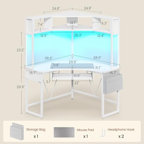 SEDETA 39" Spacious Corner Desk with Hutch, Storage for Small Space, White - color: White