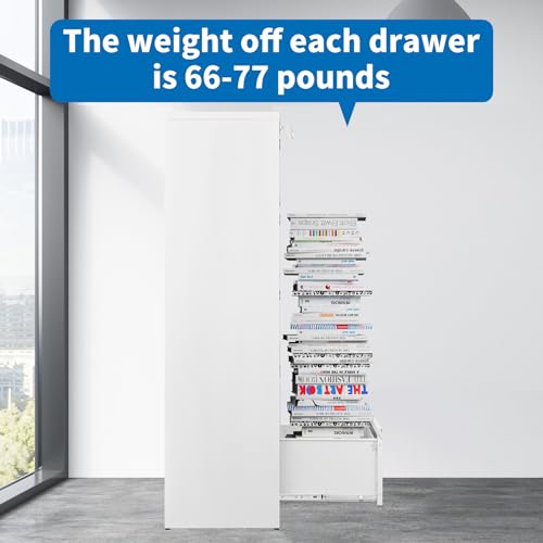 BYNSOE 5 Drawer File Cabinet with Lock Metal Vertical File Cabinet Office Home Vertical File Cabinet for A4 Legal/Letter Size Narrow File Cabinet Locked,Assembly Required - color: White, size: 64.3"H x 17.71"D x 15"W