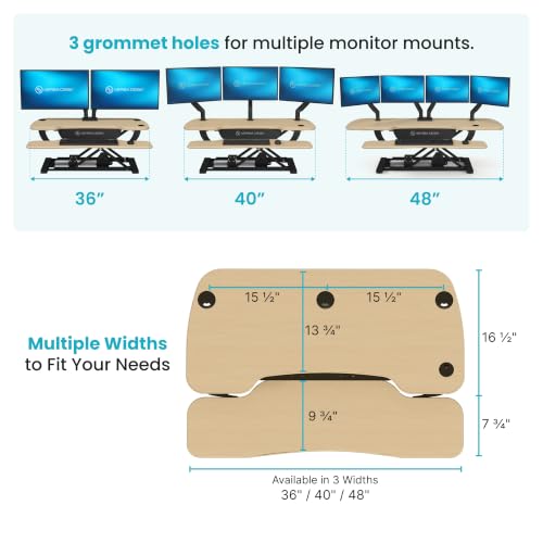 VERSADESK PowerPro 40 Inch Electric Standing Desk Converter – Push-Button Height Adjustable Sit to Stand Desk Riser for Triple Monitors & Laptop – Motorized Desktop Workstation with Wide Keyboard Tray - color: Maple, size: 40" Wide