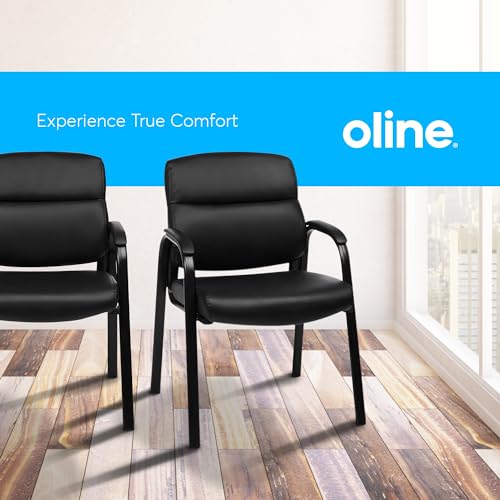 Oline Leather Guest Chair with Padded Arms, Reception Meeting Conference Waiting Room Lobby Home Desk Big and Tall Executive Office Chair, Black (1 Pack) - size: 1 Pack
