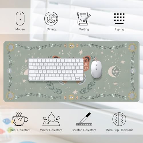 DINKY Leather Desk Pad, Green Butterfly Laptop Computer Desk Keyboard Mat, Table Protector Blotter Mat, Non-Slip Large Mouse Pad for Office/Work/Home 35.4" x 15.7" - color: Green Butterfly
