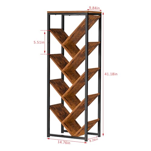 Cutogxon Tree Bookshelf - 9 Tier Floor Standing Tree Book Storage Organizer with Adjustable Feet for Hardcover Books, Vintage Living Room - color: Vintage Brown, size: 9 Tier