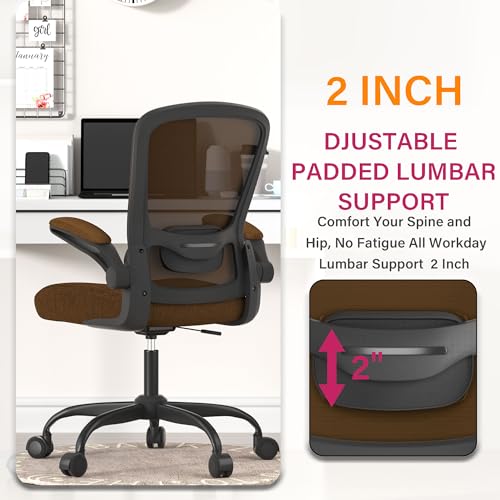 Mimoglad Office Chair, Ergonomic Desk Chair with Adjustable Lumbar Support, High Back Mesh Computer Chair with Flip-up Armrests-Task Chairs, Executive Chair for Home Office - color: Brown, Caramel
