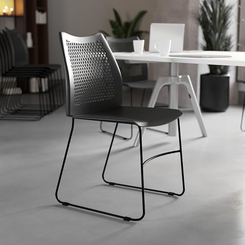 Flash Furniture Hercules Series Contoured Lobby Chairs with Air-Vent Honeycomb Backs, Ergonomic Stacking Chairs for Offices, Set of 5, Black - color: Black, size: Set of 5