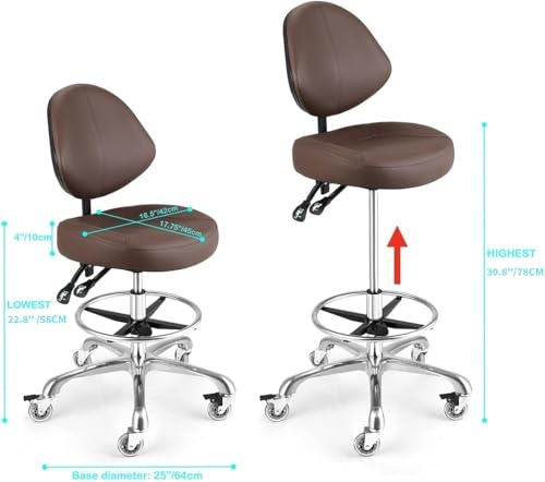 Office Drafting Chairs with Back Support, Rolling Drafting stools | Ergonomic,Heavy-duty Tall Shop Stool with Adjustable Foot ring for Standing Desk,Workshop Studio Salon Dental Home Office