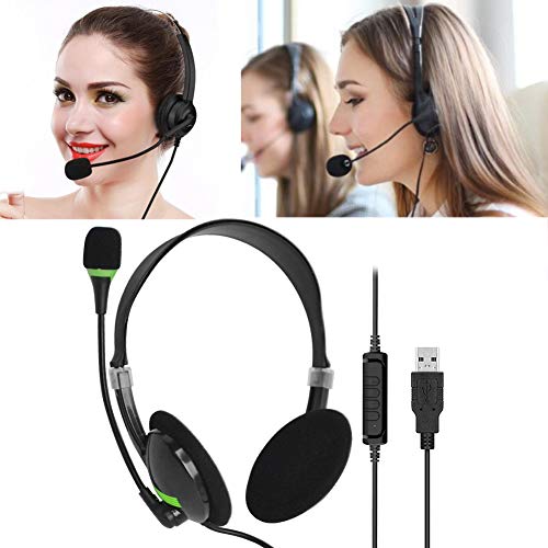 CALIDAKA USB Headset with Microphone, Lightweight PC Headphones for Business, Online Courses, Skype Chat, Call Center, Gaming, Noise Reduction