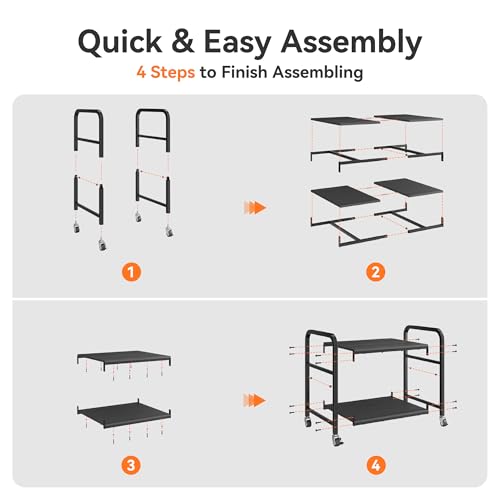 niffgaff 2 Tier Under Desk Printer Stand with Storage, 22" Rolling Printer Cart with Lockable Wheels, Height Adjustable Shelf for Home Office, Black