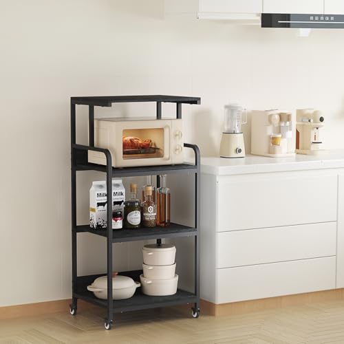 4 Tier Printer Stand with Wheels, Extra Large Tall Printer Table for Home Office, Printer and Shredder Stand with Storage Shelf (Black) - color: Black