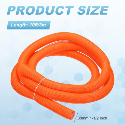 MECCANIXITY Split Sleeve Wire Loom Braided Sleeve 1-1/2" 10Ft Orange - color: Orange, size: 1-1/2" x 10Ft