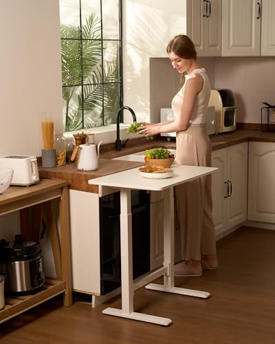 SANODESK 32''x20'' Gas-Spring Lifting Mobile One-Piece Standing Desk | Mobile Rolling Workstation Desk Adjustable Height, One-Piece Desktop,Walking Pad & Treadmill Compatible, Portable Home Office - color: White Frame+ White Top, size: 32x20