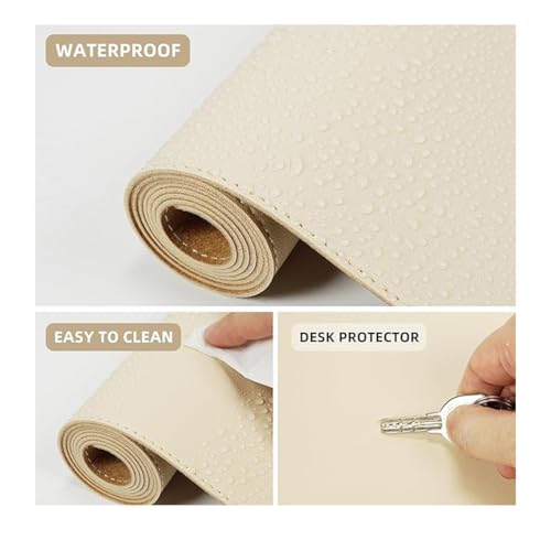 Desk Pad, Leather Non-Slip Laptop Computer Desk Keyboard Mat, Table Protector Blotter Mat, Large Mouse Pad (23.6" x 11.8")-Cream - color: Cream