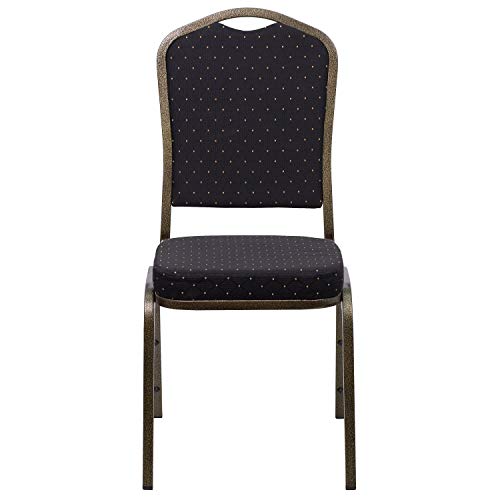 Flash Furniture Hercules Fabric Crown Back Stackable Banquet Chair, Black | Gold Vein Frame, Fabric Upholstery - color: Black Patterned Fabric/Gold Vein Frame, size: Set of 1