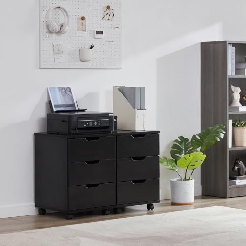 Farini Mobile File Cabinet for Home Office, 3 Drawer Chest Wood, Drawers Unit for Under Desk, Storage Drawers Cabinet Black